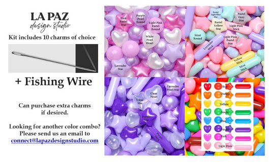 DIY Charm Kit – 10 Charms of Choice (Pastel, Clear, or Bright) + Fishing Wire & Needle