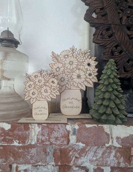 Custom “Hand‑Picked Flowers for Mom” Wooden Sign with Stand
