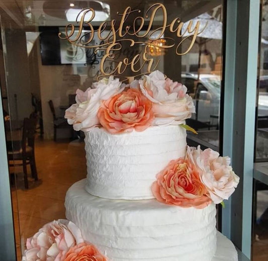 Best Day Ever Natural Wood Rustic Wedding Cake Topper