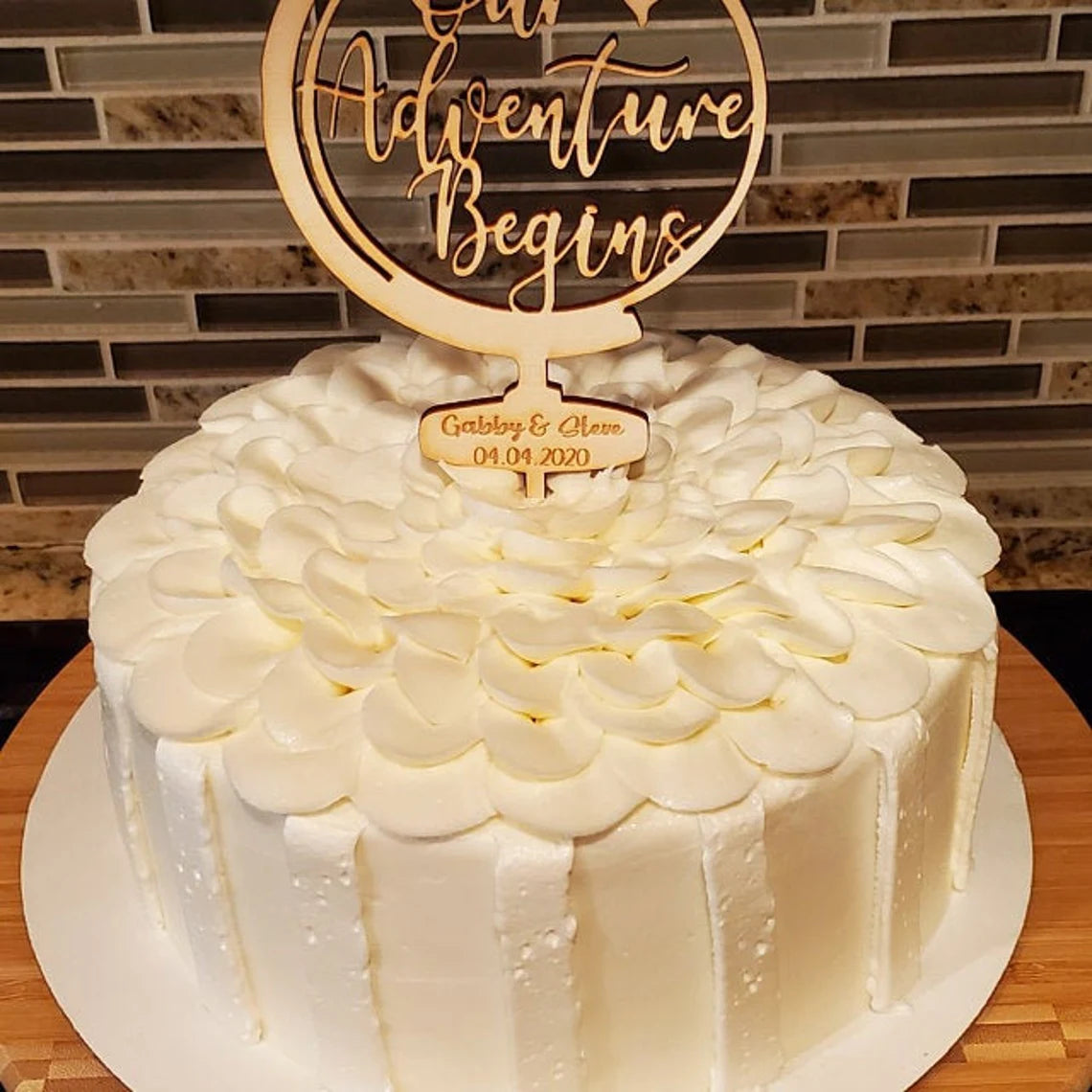 World Traveler Our Adventure Begins Wedding Cake Topper | Destination Wedding | Unique Wedding Topper | Travel Wedding Cake Topper | Wood