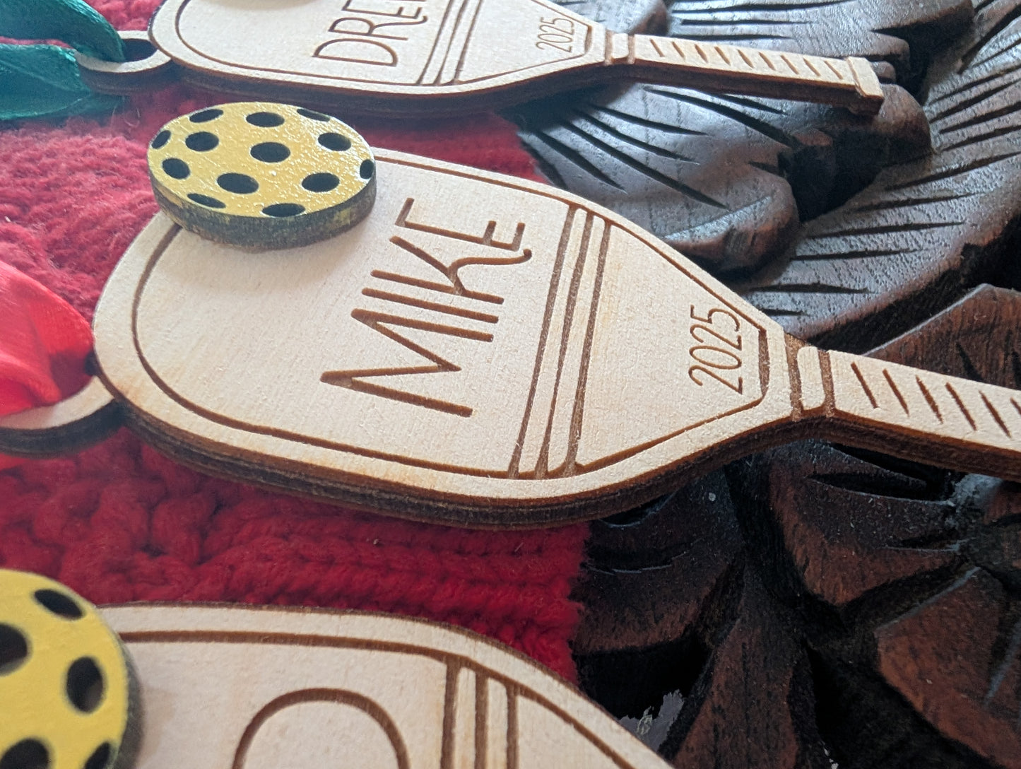 Personalized Pickleball Paddle Ornament โ Custom Name & Year Wood Gift