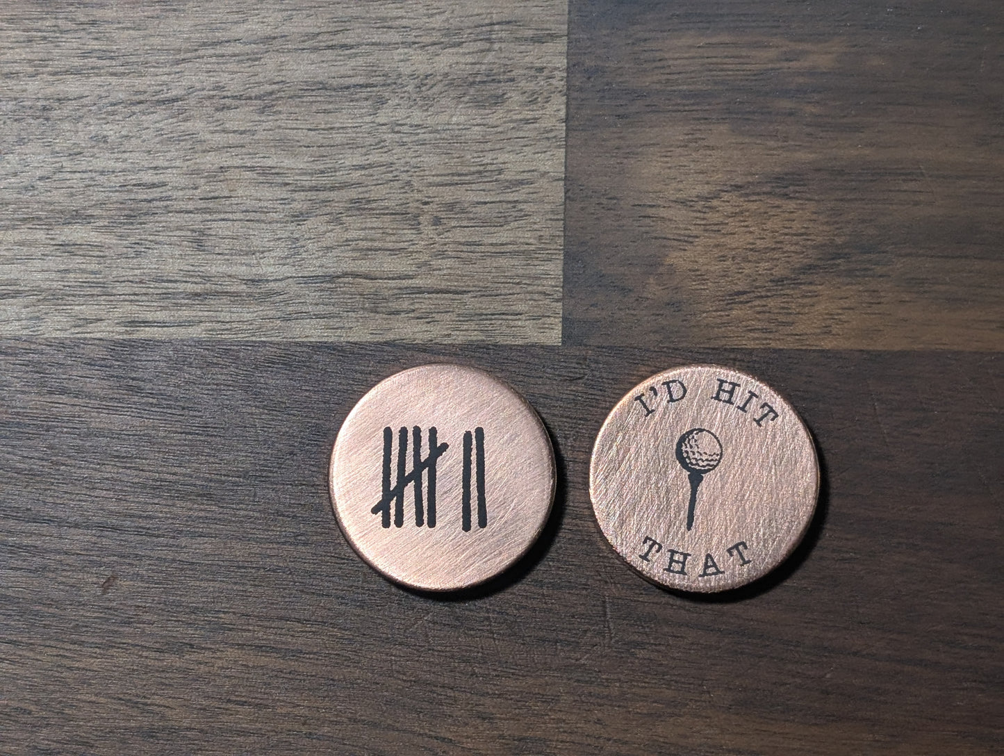 Laser Engraved Copper Copper Golf Ball Marker - 7th Anniversary Gift
