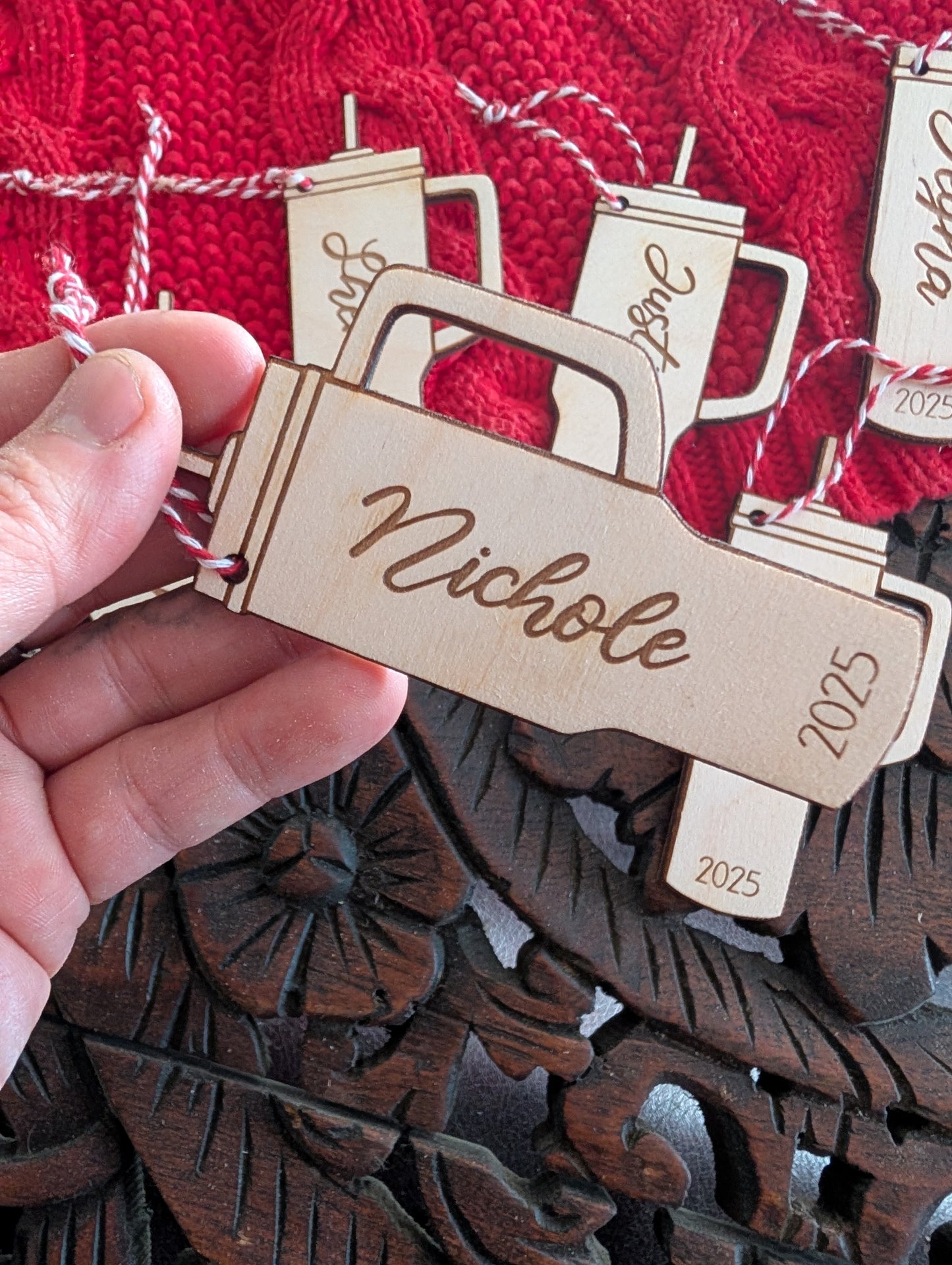 Personalized Water Tumbler Ornament • Custom Name Cup Ornament • Barista Gift • Coffee Lover Gift • Acrylic Tumbler Christmas Ornament