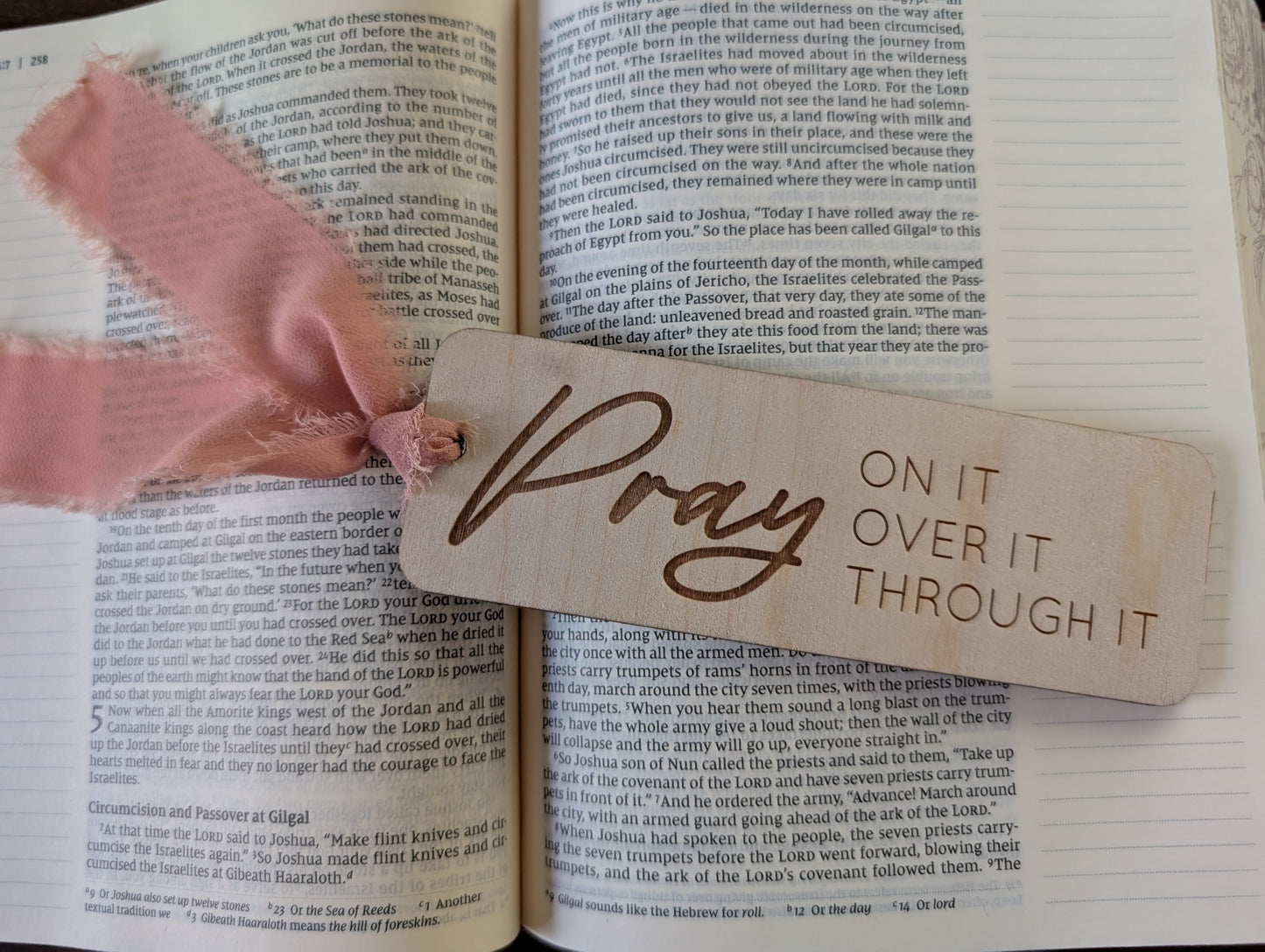 Pray On It, Over It, Through It – Engraved Wooden Bookmark