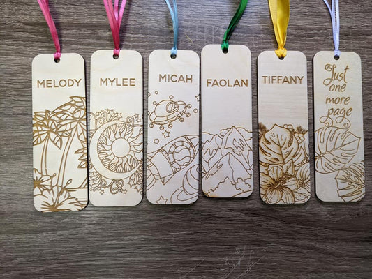Laser Engraved Wood Bookmark - Floral - Beachy - Space - Mountains - Hawaiian - Plant Lover Bookmarks