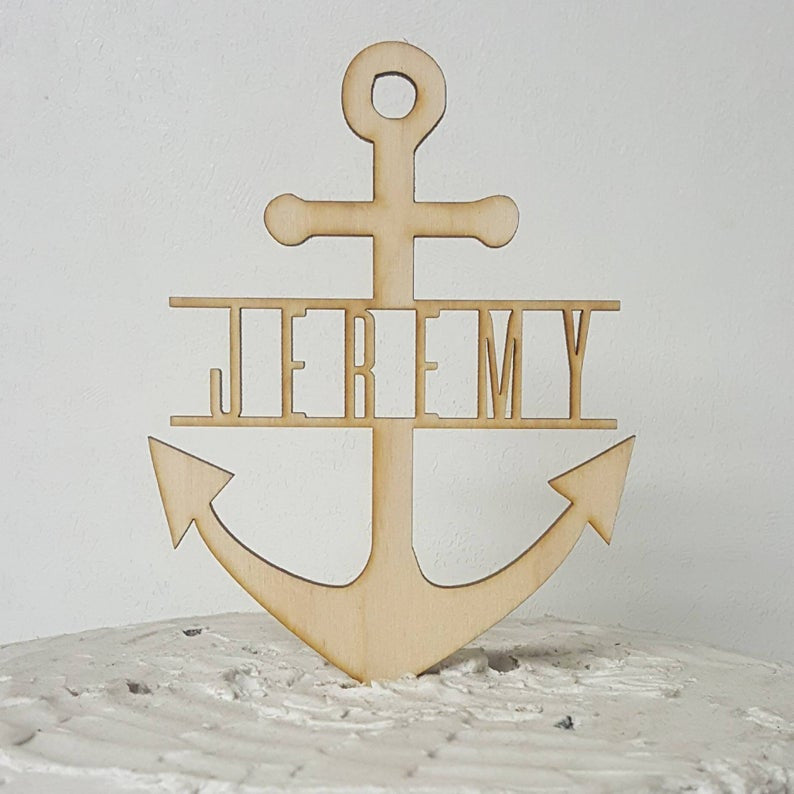 PERSONALIZED Custom Grooms Cake or Birthday or Wedding Wood Anchor Cake Topper with Name or Last Name