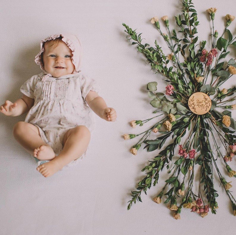 Dainty and Sweet Monthly Milestone Themed Baby Laser Cut Wood Photo Prop Sign
