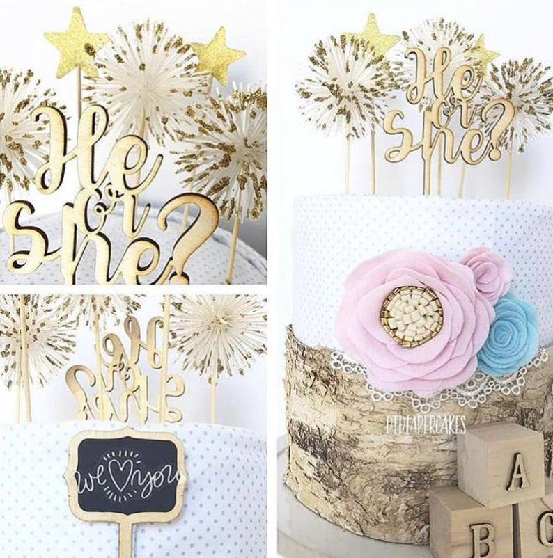Mama to be It's a Boy or It's a Girl He or She Gender Reveal Baby Shower Cake Topper