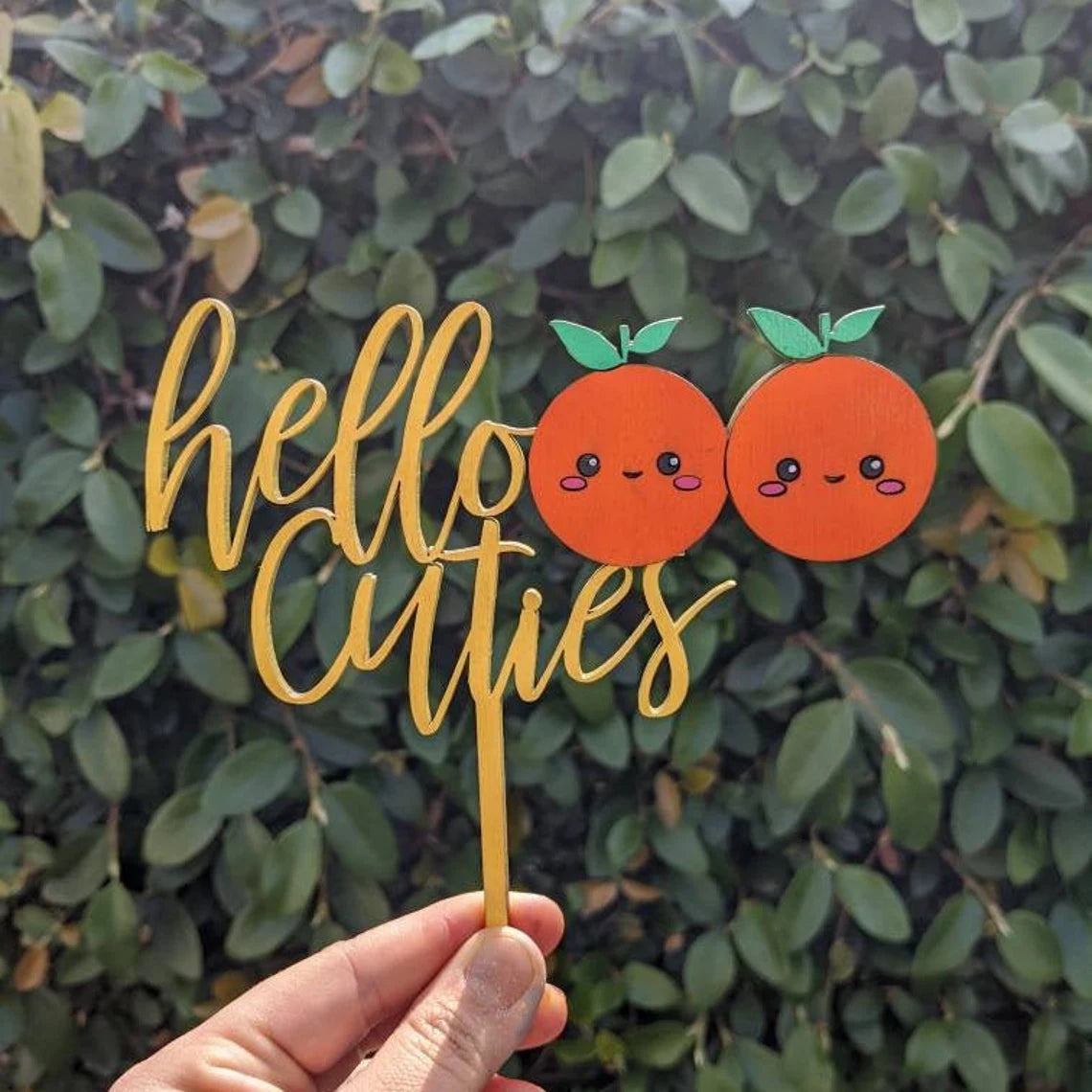 Little Hello Cutie Cuties Twin Citrus Theme Baby Shower Welcome Baby Inspired by the Cutie Tangerine Wood Cake Topper
