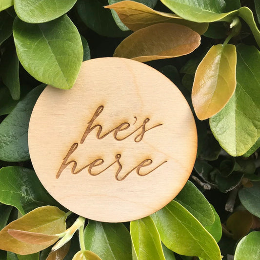 He's Here or She's Here Sign Engraved Birth Announcement Sign Newborn Photo Props New Baby Gift Nursery Decor Baby Shower Birth