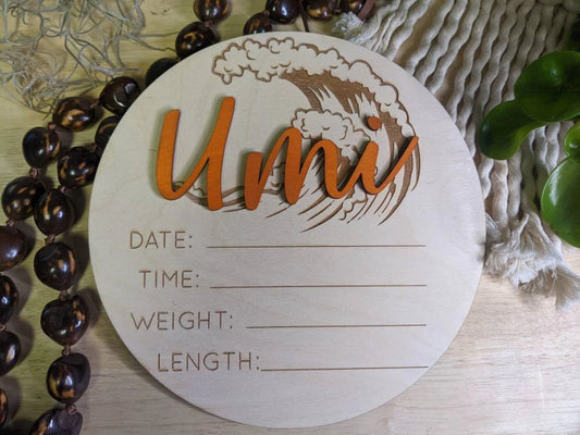 Beach Waves Hospital Welcome 3D Hello Name Date Time Weight Length Birth Announcement Detail Plaque Photo Prop Water Baby Sign