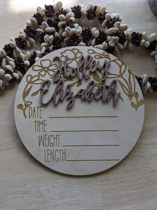 Custom Spring Florals Scene 2 Hospital Welcome 3D Hello Name Date Time Weight Length Birth Announcement Detail Plaque Photo Prop Sign