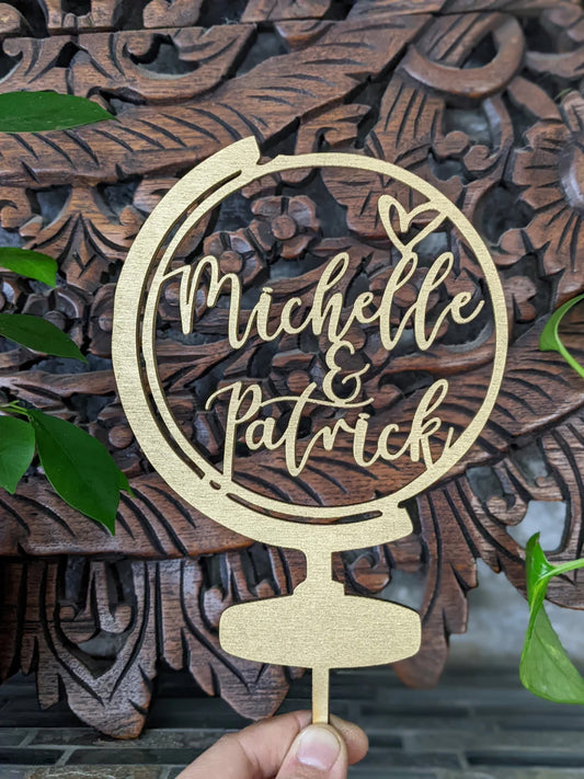 Custom Names World Traveler Adventure Wedding Cake Topper