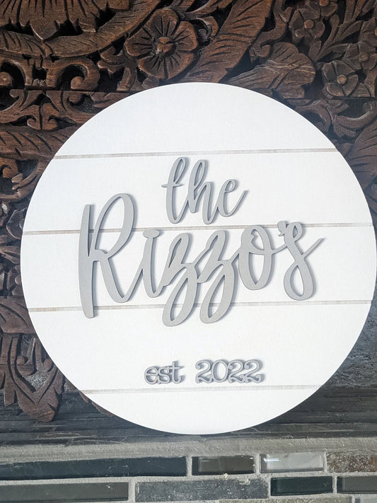 Personalized Name Est Sign | Last Name Decor | Established in | Shiplap | Farmhouse | 3D Wooden Sign | Round Sign | Housewarming Gift