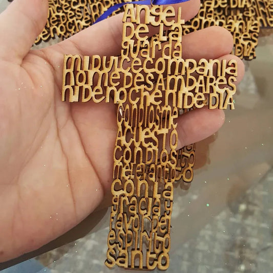 Guardian Angel Prayer Cross Cruz Angel de la Guarda Oracion Wood Cross Decoration Baptism Christening Favors Spanish Prayer Lots Available
