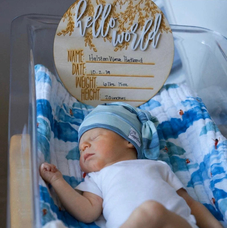 Hello World 3D Hospital Welcome Birth Announcement Details Wood Plaque Photo Prop Sign