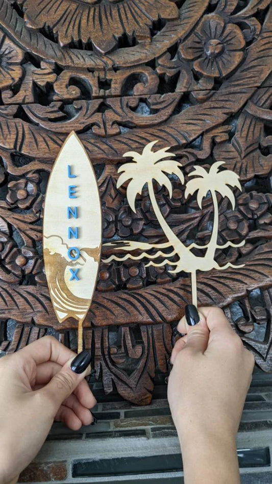 Custom Surfboard Cake Topper | island Beach Life Topper | Surfer Topper | Island Life | Surf Party | Beach Bum Surfer Theme | Waves