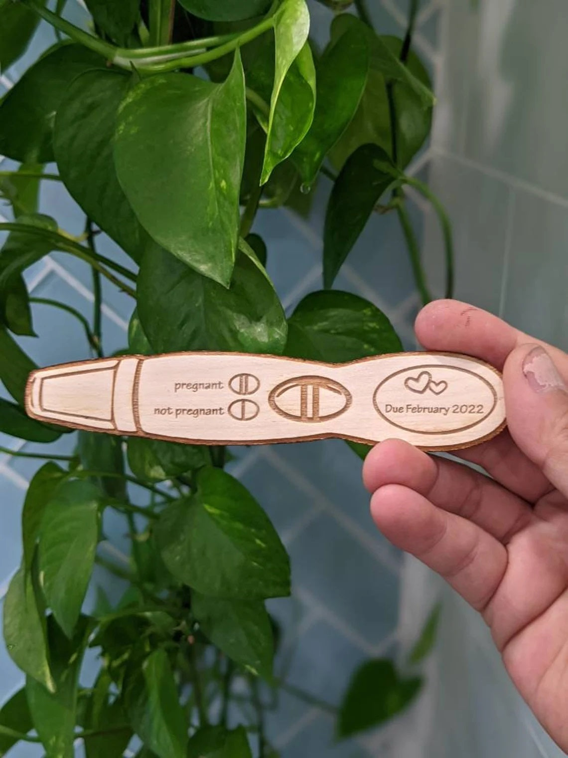 Custom Positive Pregnancy Stick – We're Expecting Baby Photo Wood Prop