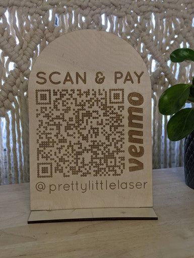 Modern QR Code Sign Payment Wooden Natural Scan Code Payment Option for Show Fair Quick Payment Collector Scanner Code
