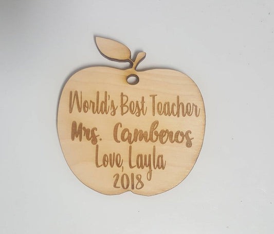Personalized teacher apple Christmas ornament, a handmade wood gift for teachers