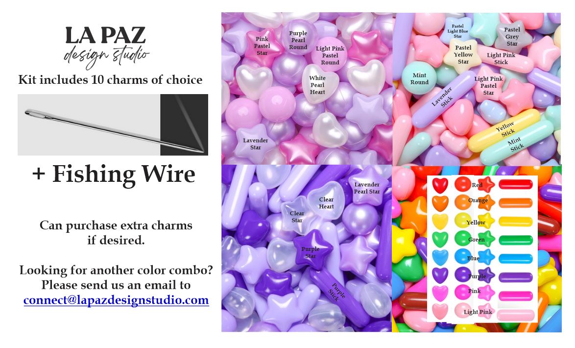 DIY Charm Kit – 10 Charms of Choice (Pastel, Clear, or Bright) + Fishing Wire & Needle