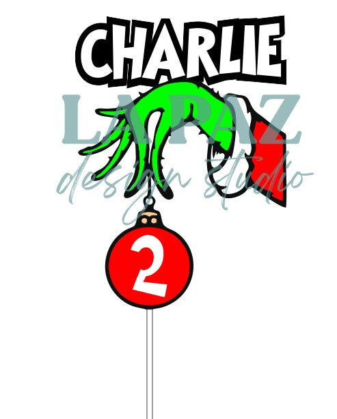 Personalized Green Christmas Birthday Cake Topper | Custom Christmas Birthday Party Decor | Grinch Inspired Name & Age Centerpiece