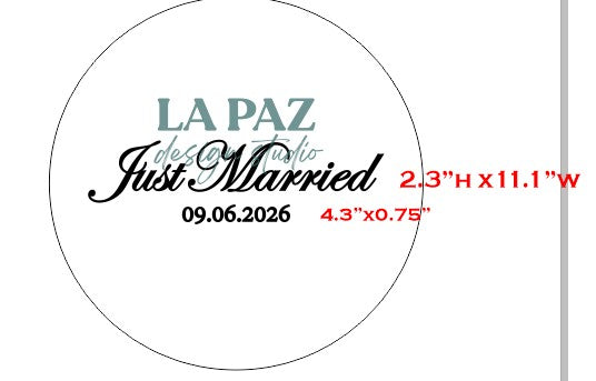Just Married Cake Stencil – Acrylic Stencil for Wedding Cakes (3″ or 3.5″ Script + 1.5″ Date)