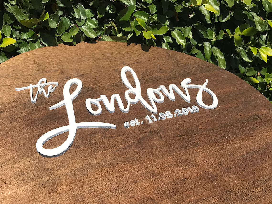 3D Wedding Guestbook Sign | Personalized Wooden Guest Book | Custom Last Name Round Sign