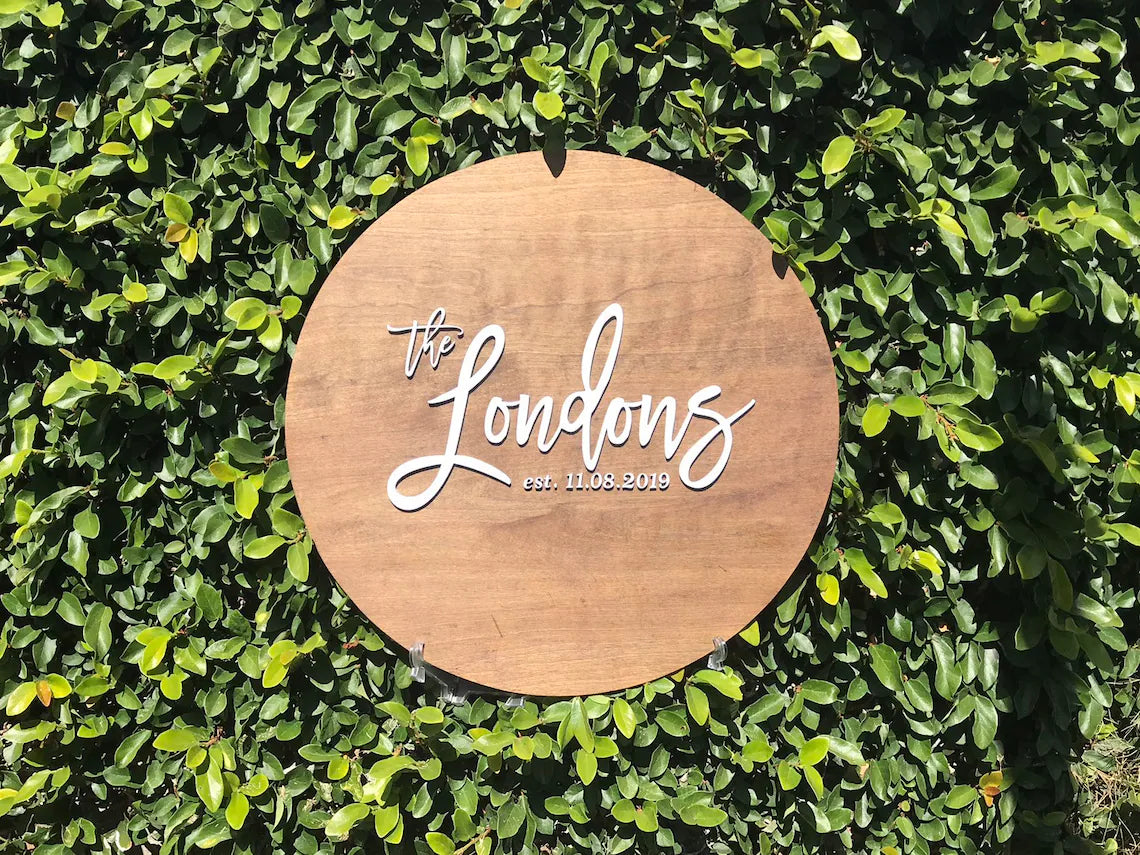 3D Wedding Guestbook Sign | Personalized Wooden Guest Book | Custom Last Name Round Sign