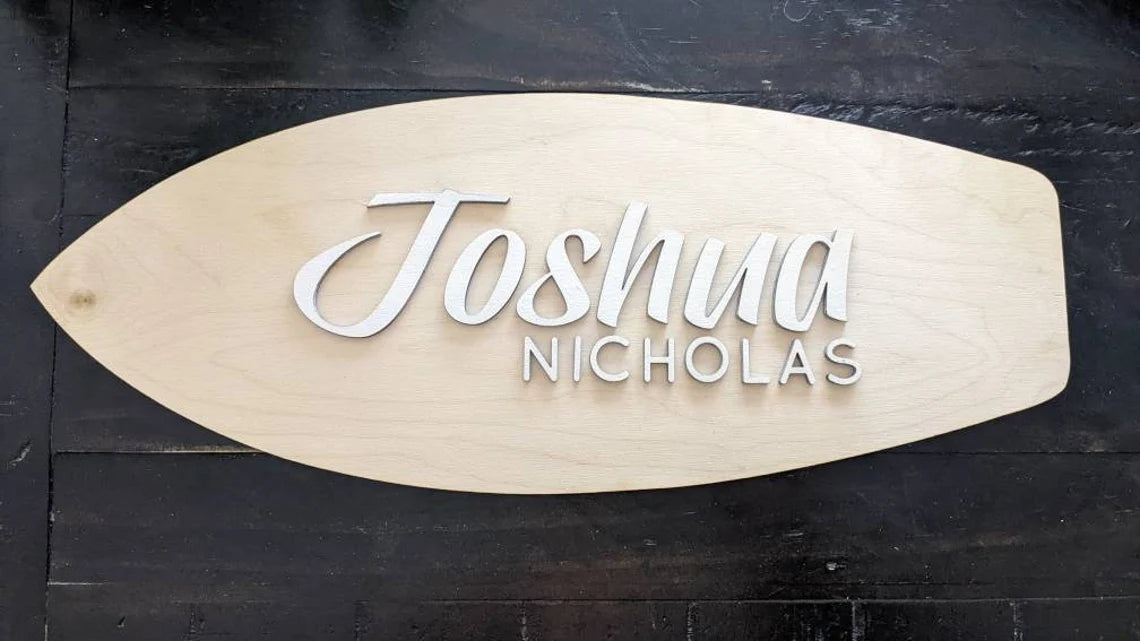 Custom Surfboard Sign – Surfer Life Party Décor | Personalized Birch Wood