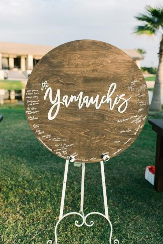 3D Wedding Guestbook Sign | Personalized Wooden Guest Book | Custom Last Name Round Sign