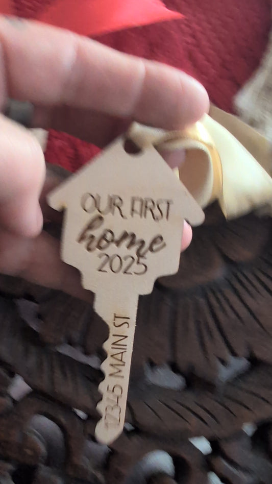 Our First Home Ornament – Personalized Key Ornament with Custom Address