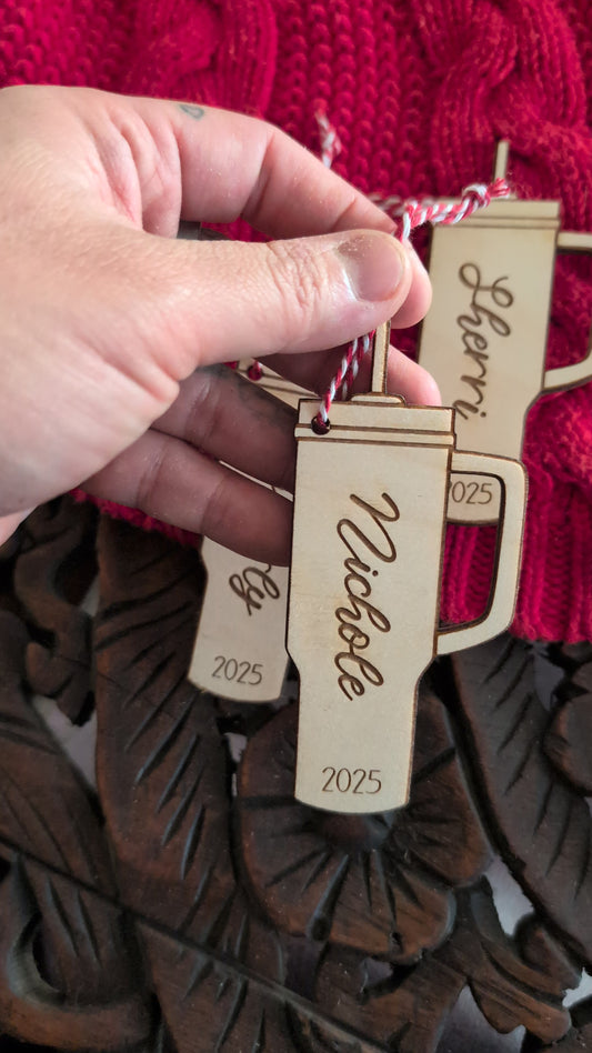 Personalized Water Tumbler Ornament • Custom Name Cup Ornament • Barista Gift • Coffee Lover Gift • Acrylic Tumbler Christmas Ornament