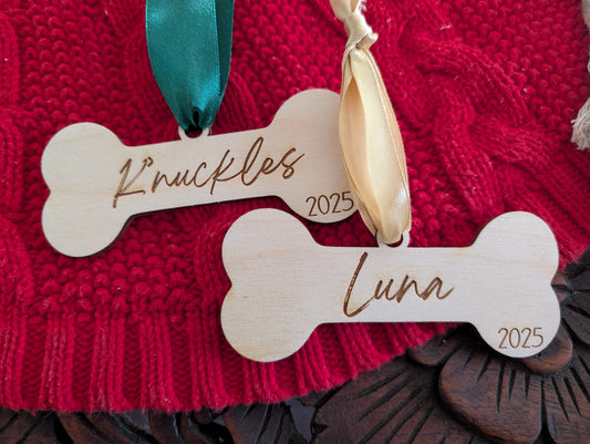 Personalized Dog Bone Ornament – Custom Pet Name Christmas Ornament