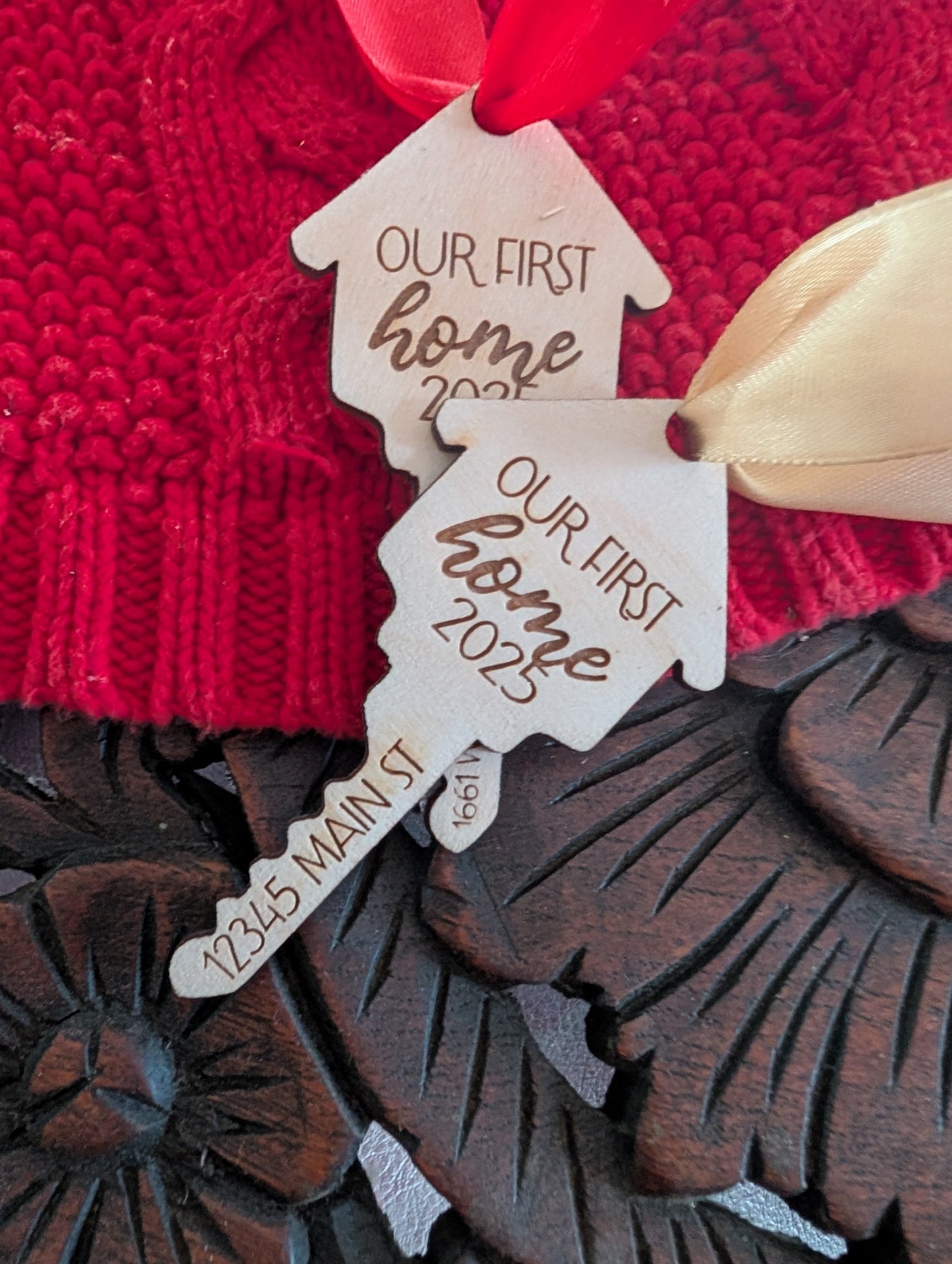 Our First Home Ornament 2025 – Personalized Key Ornament with Custom Address