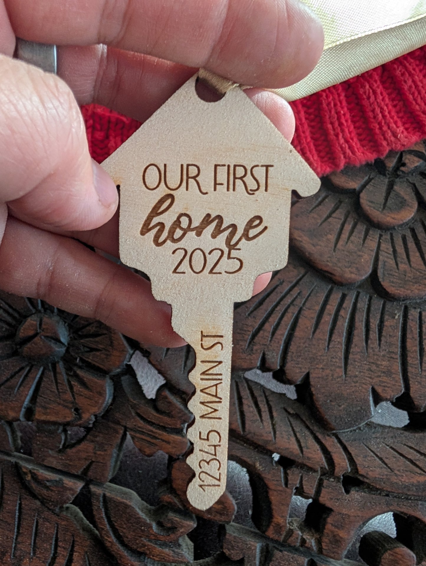 Our First Home Ornament 2025 – Personalized Key Ornament with Custom Address