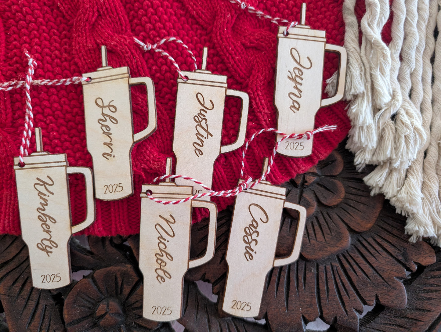 Personalized Water Tumbler Ornament • Custom Name Cup Ornament • Barista Gift • Coffee Lover Gift • Acrylic Tumbler Christmas Ornament