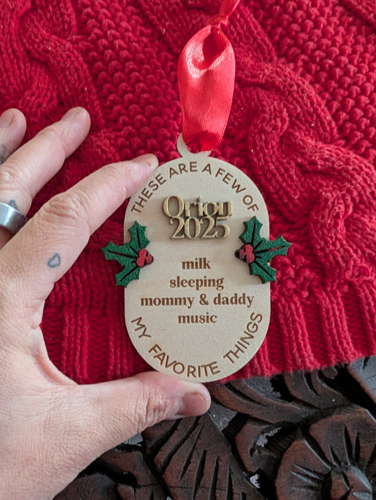 Personalized Baby “Favorite Things” Ornament – Custom Name & Favorites Christmas Ornament