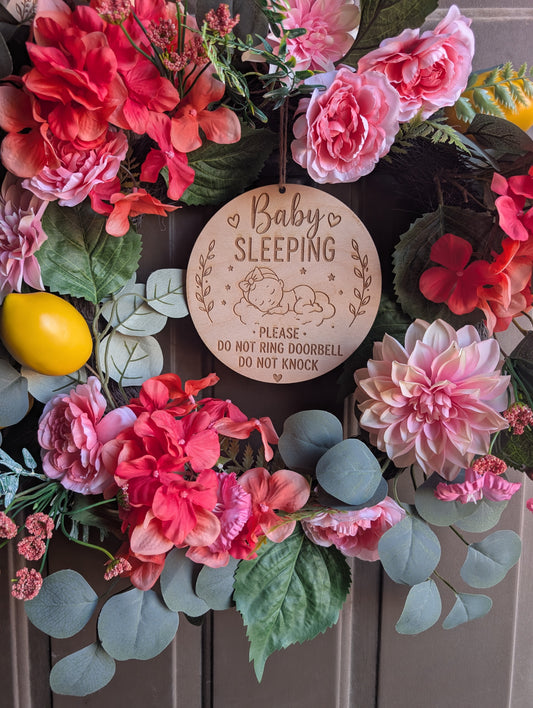 Baby Sleeping Door Sign – Do Not Ring Doorbell or Knock Engraved Wood Hanger