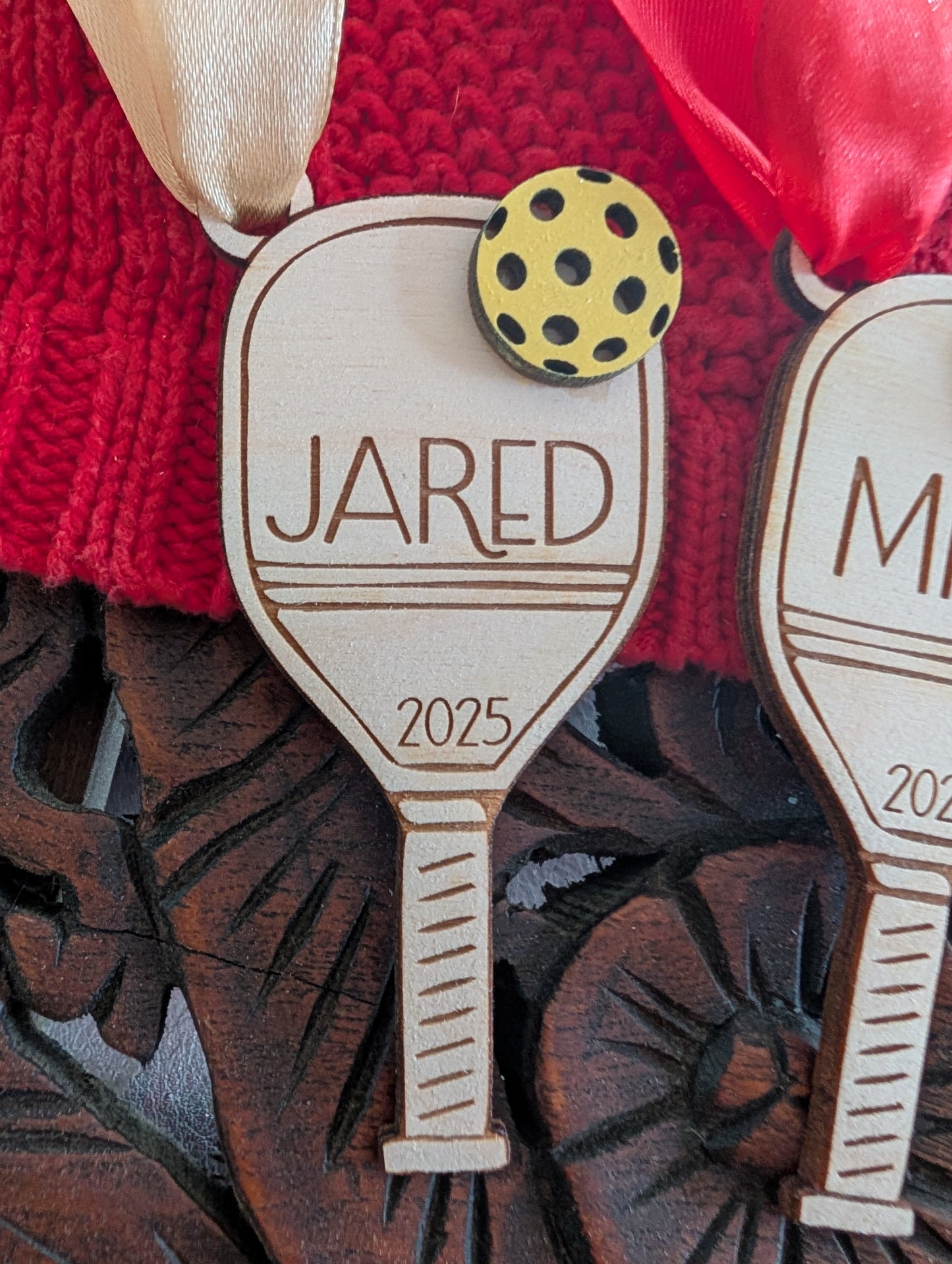 Personalized Pickleball Paddle Ornament – Custom Name & Year Wood Gift
