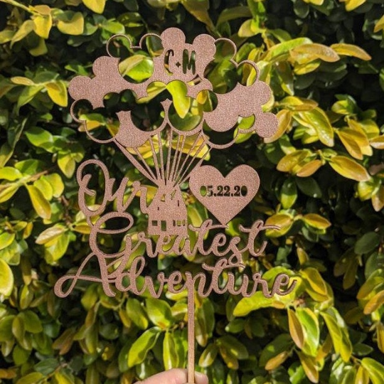 Our Greatest Adventure Up House Wedding Cake Topper With Initial Cut Outs and Date  Keepsake Wedding Topper