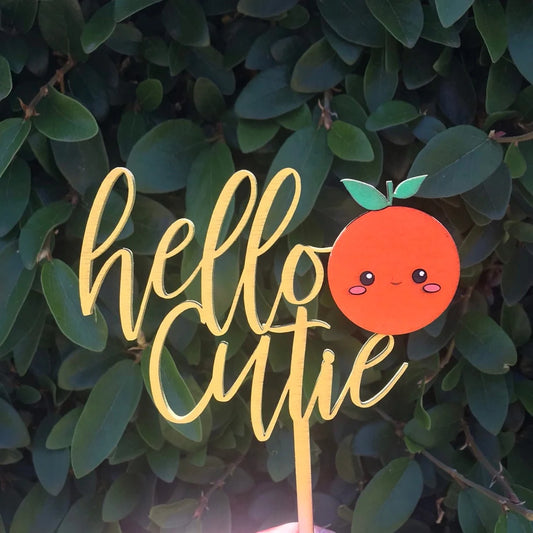 Little Hello Cutie Cuties Twin Citrus Theme Baby Shower Welcome Baby Inspired by the Cutie Tangerine Wood Cake Topper