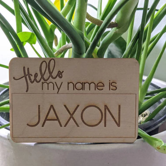 Hello My Name is Wooden Name Tag | EngravingOption | Baby Birth Announcement | Hospital Announcement