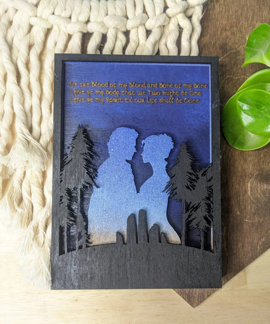 Outlander Fan Art | Claire and Jamie | Outlander Wall Hanging Desk Mate | Craigh Na Dun | Scotland | Scottish Highland | Sassenach