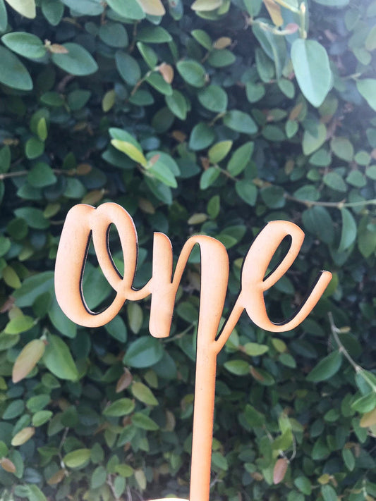 One Cake Topper First Birthday Cake Topper Natural Raw Wood - Cake Smash First Birthday Photo Prop Candle Replacement